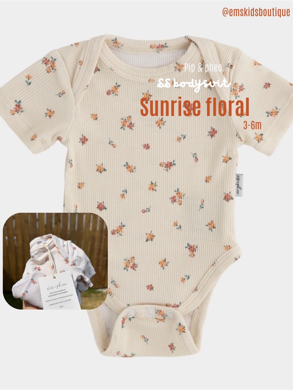 Sunrise Floral Short Sleeve Baby One-Piece - Cream bamboo